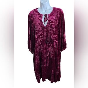 Johnny Was Azure Velvet Burgundy Relaxed Mini Dress women's Medium euc